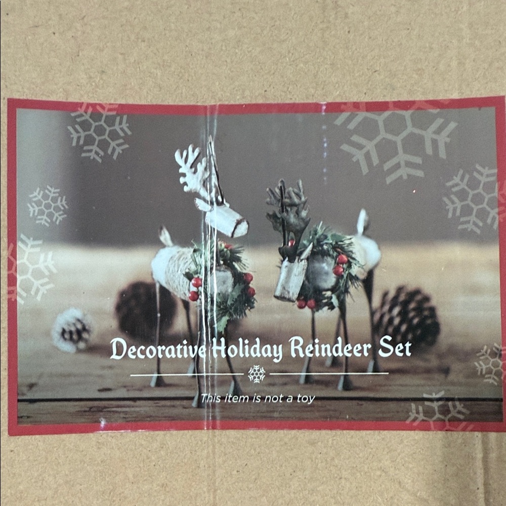 Decorative Holiday Reindeer Set - White and Green